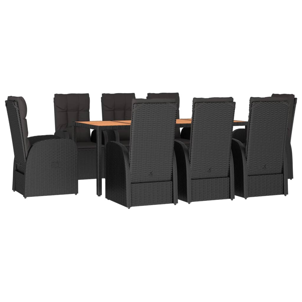 9 piece Garden Dining Set with Cushions Black Poly Rattan