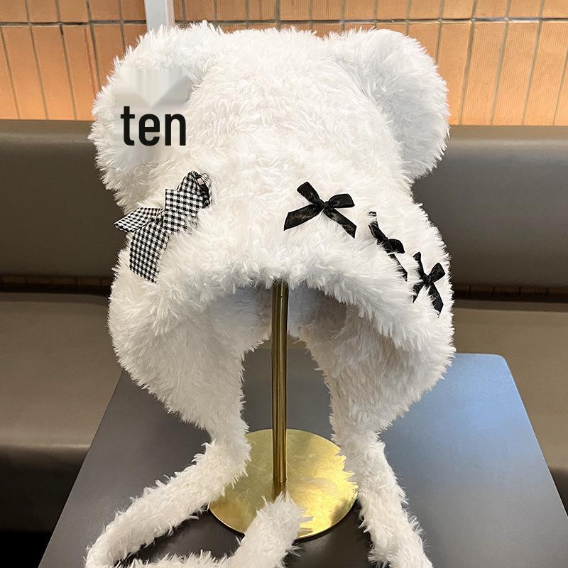 

Women s Autumn/Winter 2025 Little Bear Bow Hat, Cute Plush Knit with Warm Ear Protection, Enhances Small Face Look.