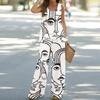 Loose Casual Suit, Women's Printed Sleeveless Top, Elastic Waist, High Waisted Pants, Two-piece Set