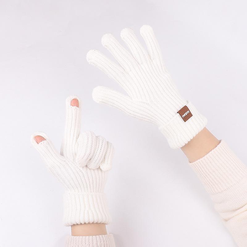 iwarm fashion men's and women's autumn and winter extended wool gloves outdoor riding warm knitted touch screen split-finger gloves