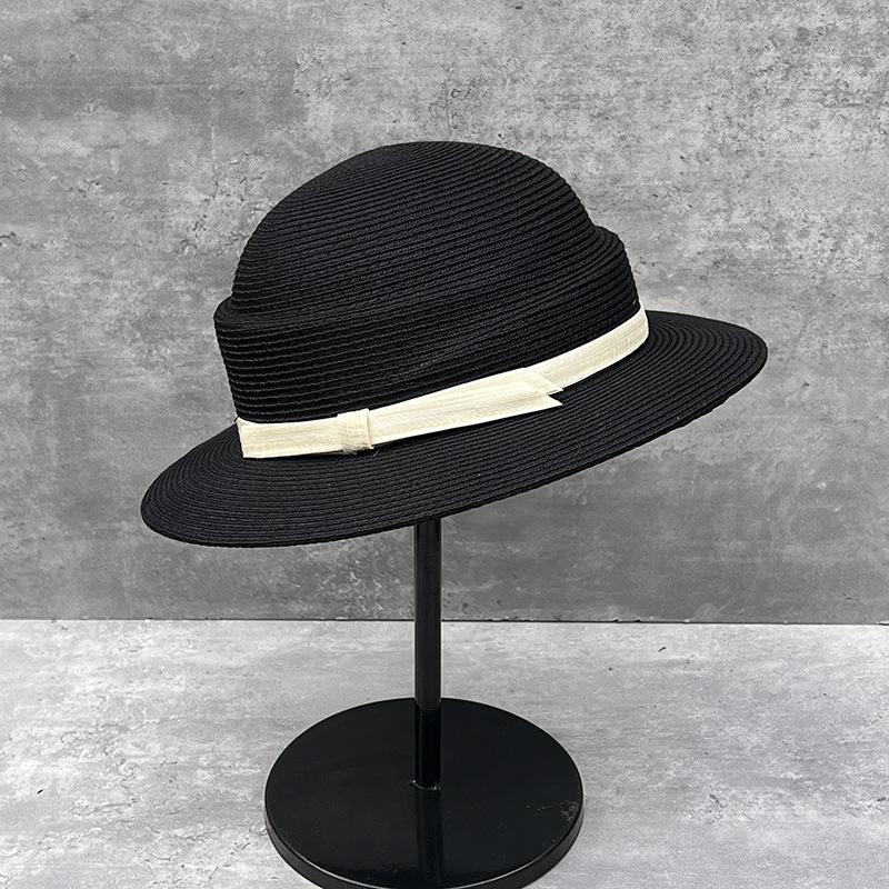 

Hat Female Summer Travel Shopping Hepburn Wind Thin Straw Hat Sun Protection Sunshade Concave Shape Small Basin Hat Shows Small Face M（56-58cm） чорний