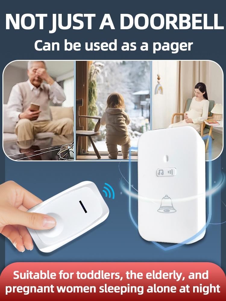 433MHz RF Wireless Doorbell EU/US Battery Powered 100M Long Range Smart Home Door Bell with 38 Chimes for House Apartment Hospital Elderly Call
