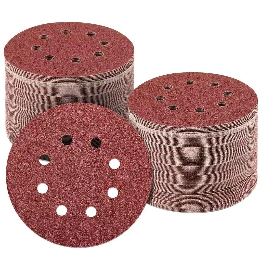 5-inch 8-hole Red Flocked Sandpaper Sheets, 125mm Velour Polishing Sandpaper