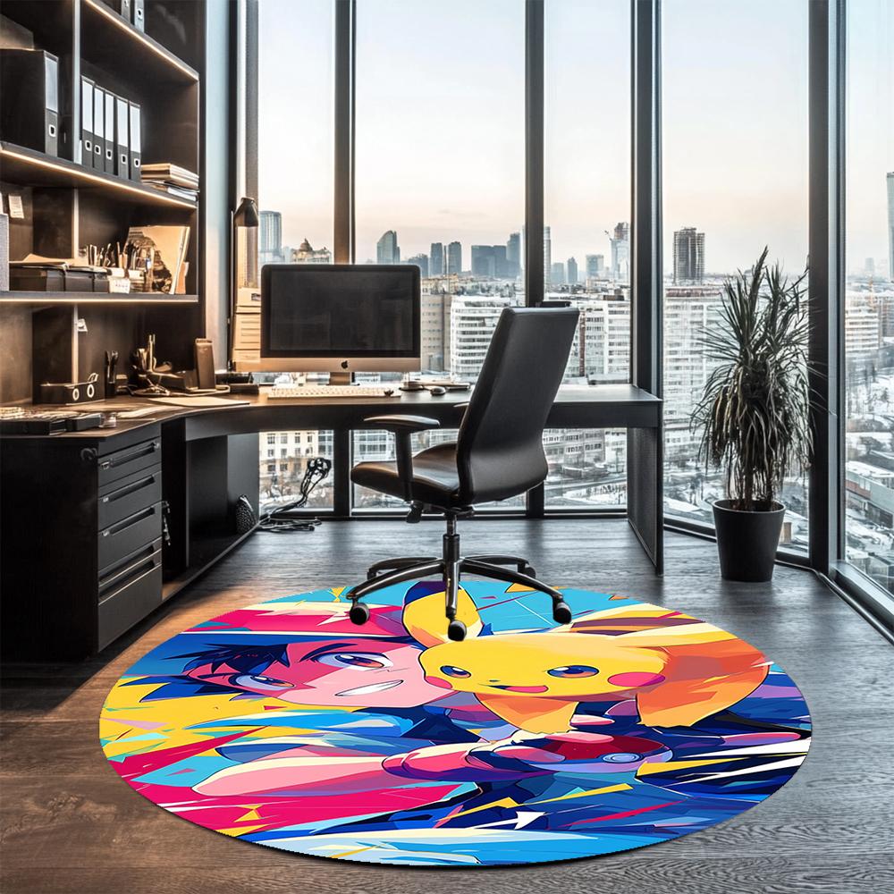 Pokémon Printed Round Rug Carpet Chair Rug Area Rug Entryway Doormats,for Office Chair Living Room Bedroom Kitchen Room.