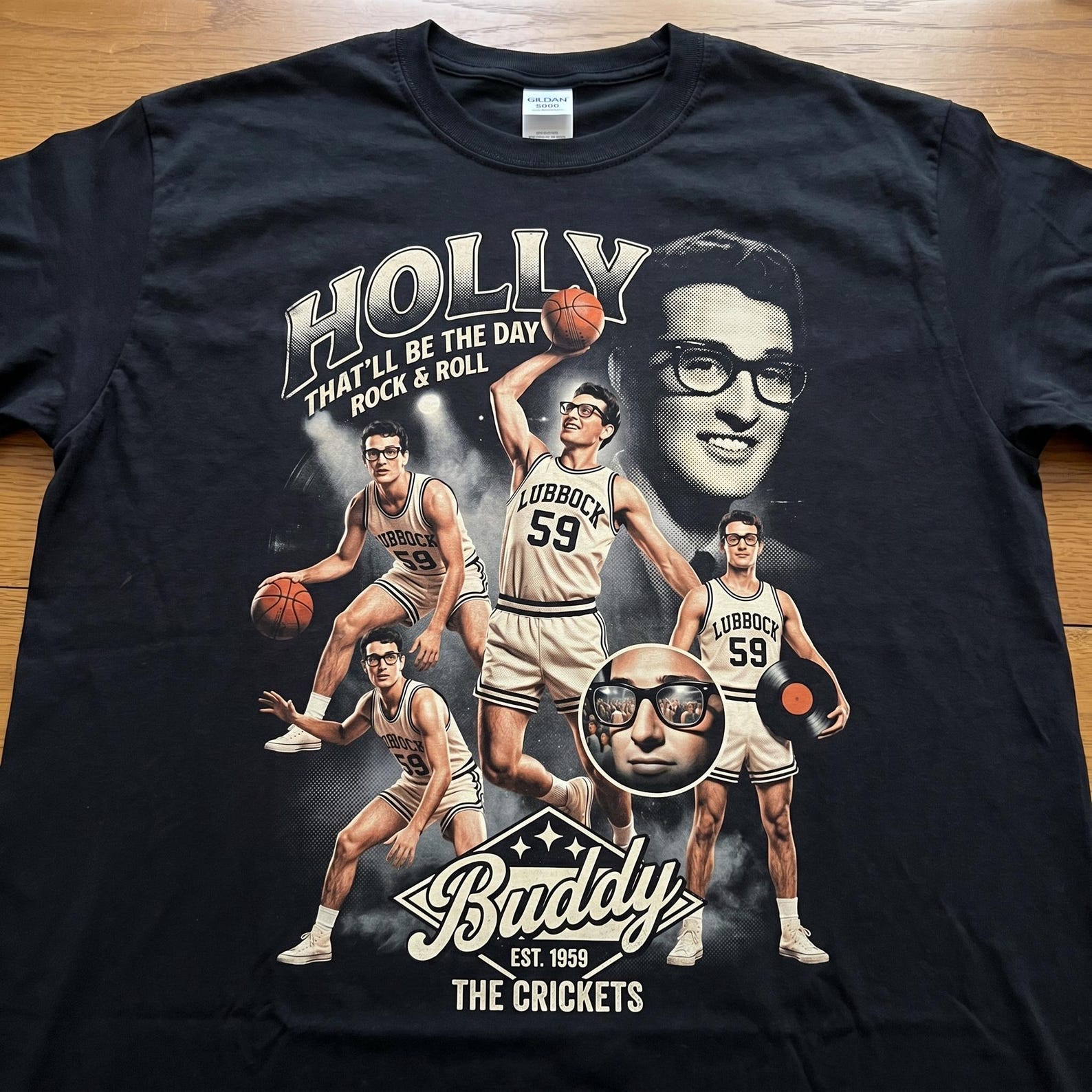 Buddy Holly T-Shirt | Vintage Rock & Roll Basketball Unisex Tee 2XL