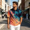 Men Short Sleeve Polo Shirt Lightweight Cotton Linen Breathable Gradient Print Casual Lapel Top for Summer Outfits