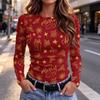 Damen Slim Fit T-Shirt mit Weihnachtsdruck, Langarm, Rundhalsausschnitt für die Feiertagsparty und Freizeitkleidung