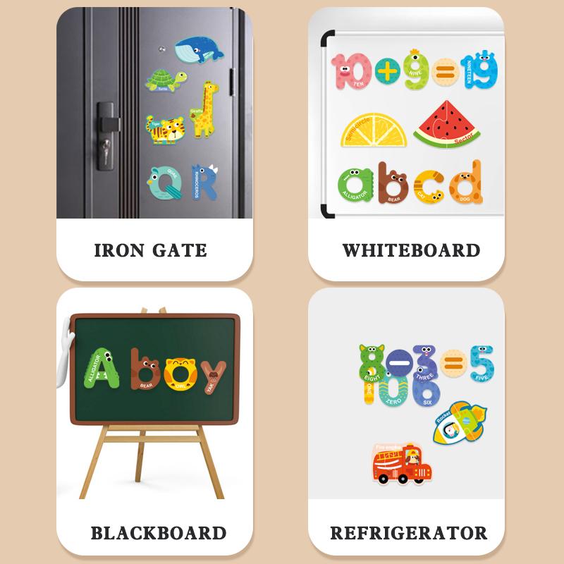 Kids Letters Numbers Animal Vehicle Refrigerator Sticker Magnetic Cognitive Matching Puzzle Educational Toys For Children