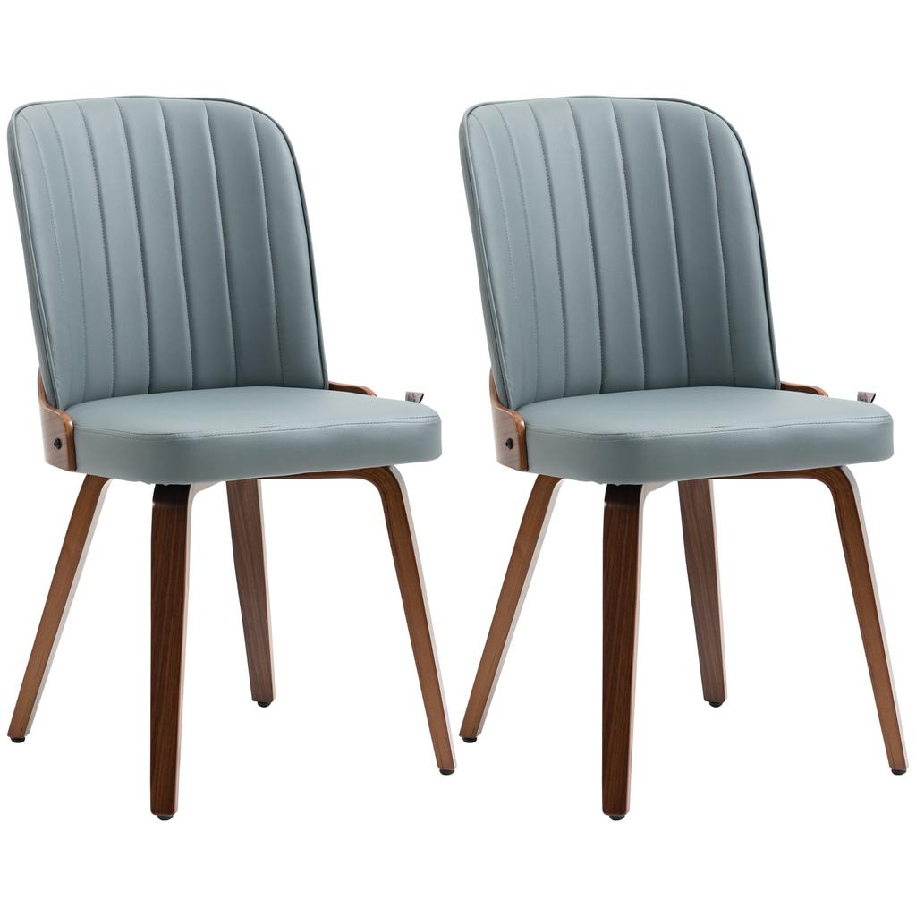 Set of 2 Modern Dining Chairs with Seat Upholstered In Synthetic Leather and Wooden Legs 47.5x57x85cm Gray