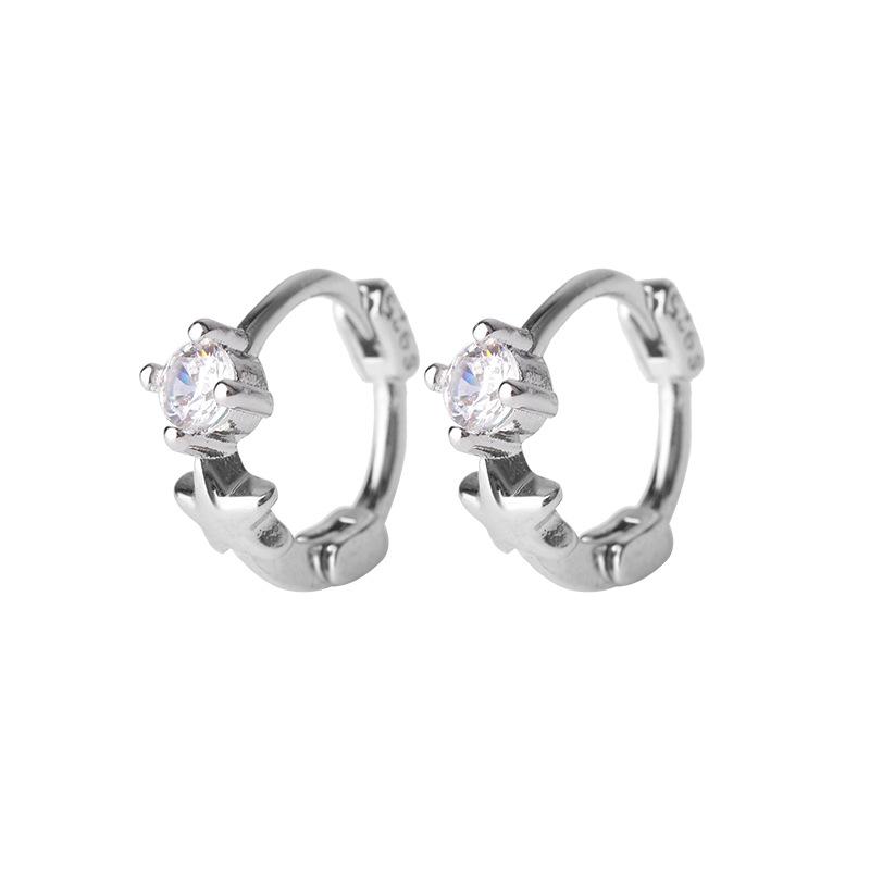 S925 Silver Zircon Star Huggie Earrings For Women Small Exquisite Sweet Temperament Versatile Ear Care Fashion Hoops