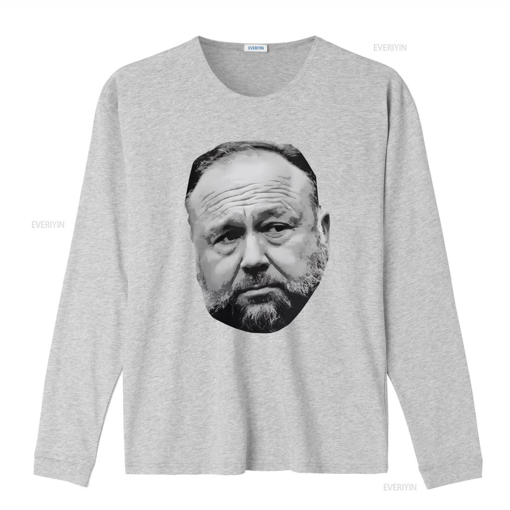 ALEX JONES Face Original Art T Shirt for Men Unique Design High Quality Print Vintage Washed Slightly Designer Clothes Fashion