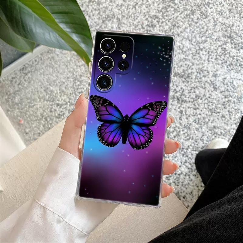 Beauty Pink Butterfly Phone Case S25Ultra For Samsung Galaxy S25 S24 S23 S21 Ultra S20 FE S22 Plus A35 A55 5G Case Clear Cover