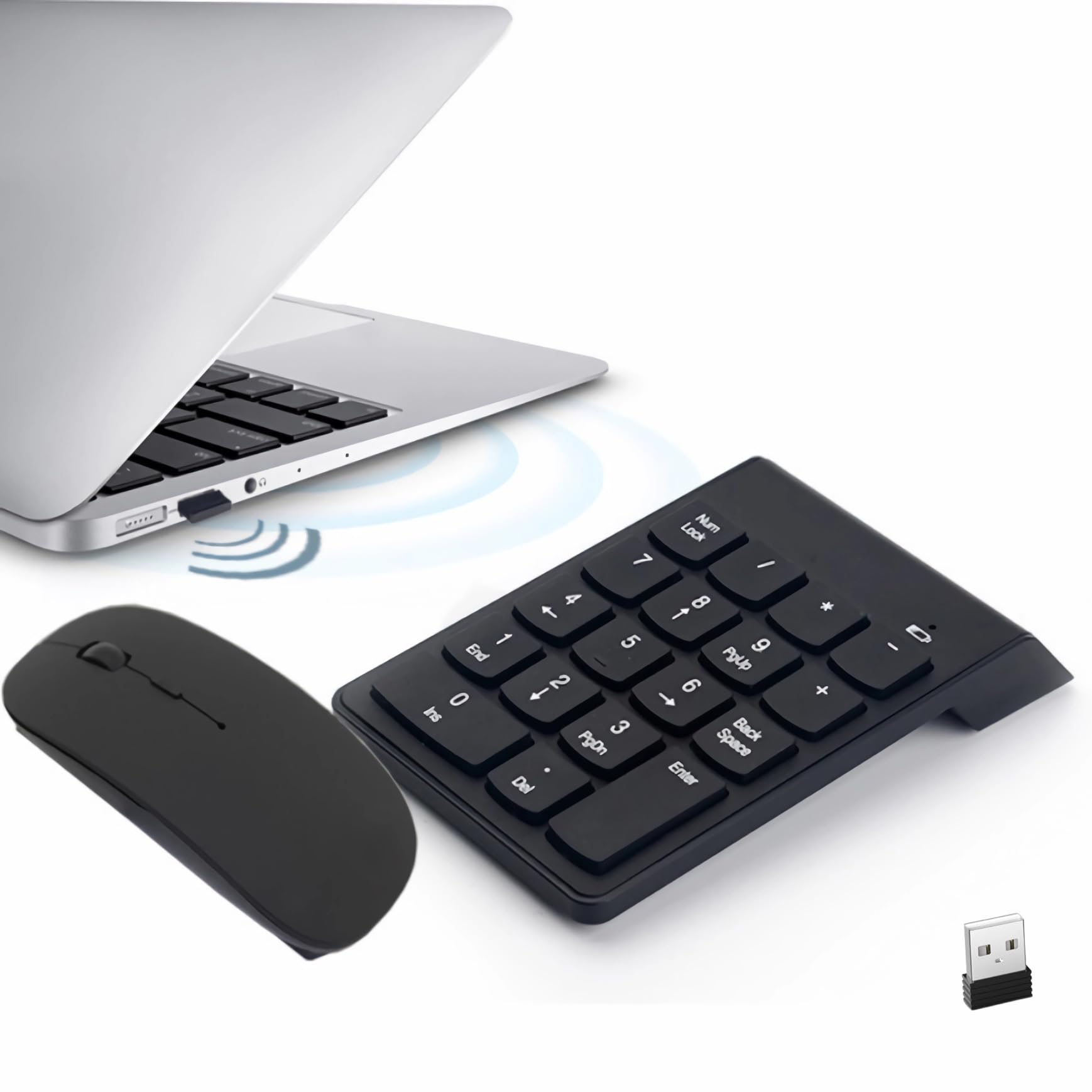 

LLiKZio Wireless Numeric Keypad and Mouse 18 Keys 50 Million and Strong Compatibility Not Set, 2.4G, (Black), Slim, Portable, Clicks, Durable, чорний