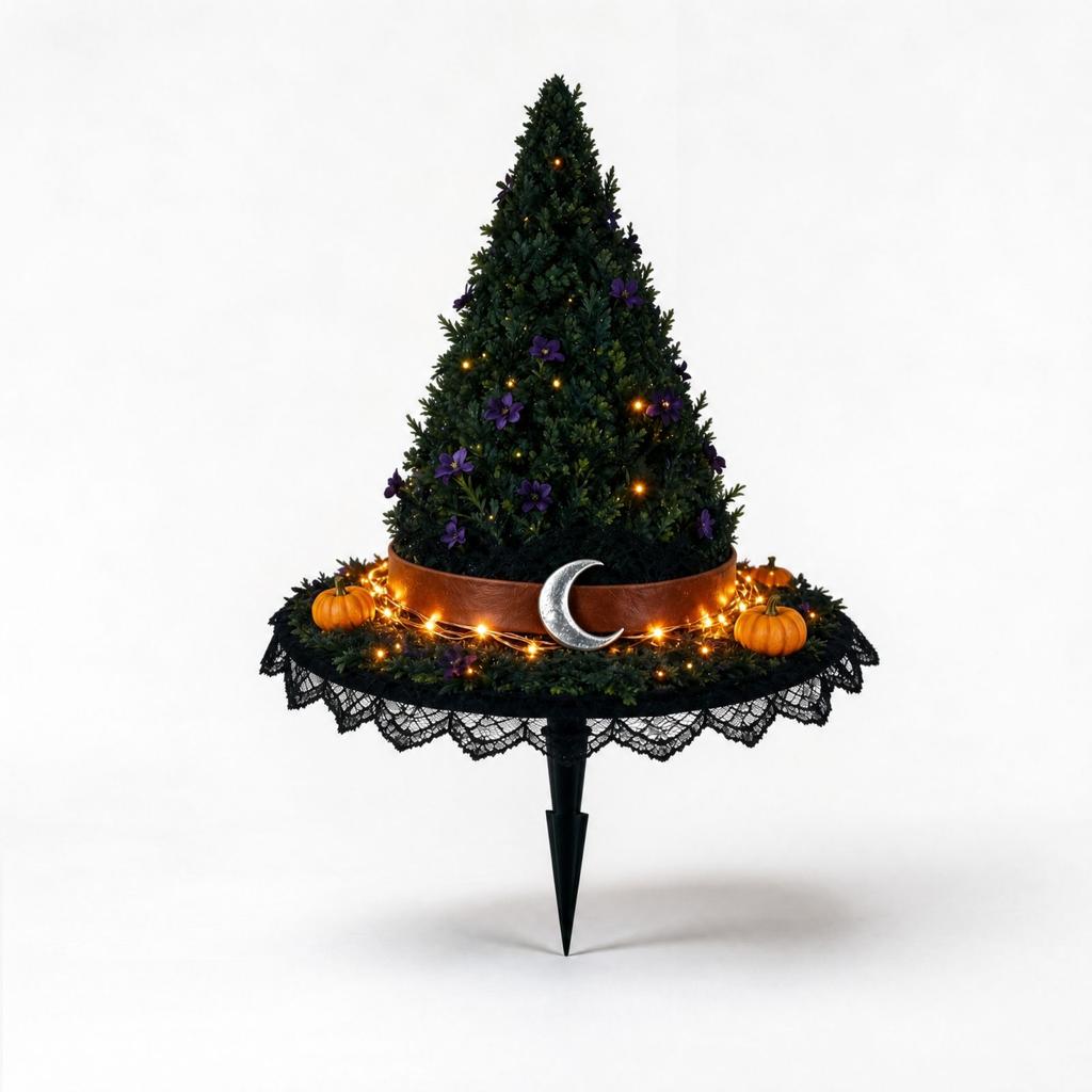Halloween Witch Hat Decorative Garden Light with Ground Stake for Outdoor Yard Decor