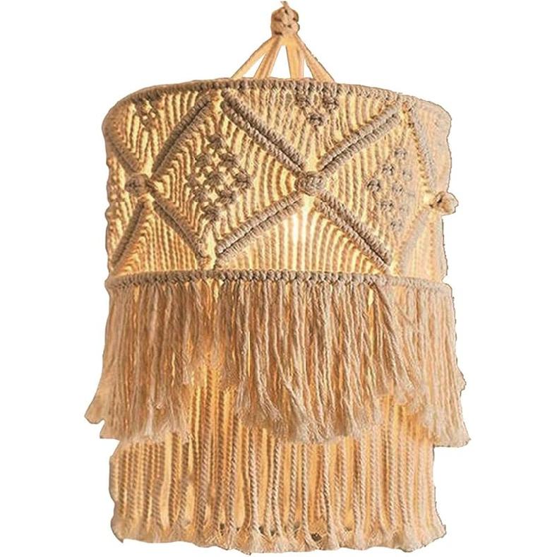 MYCENSE Macrame Lamp Shade Hanging Light Cover Boho,Fashion Pendant Tassel,Macrame Hanging Decor for Dorm Bathroom Bedroom Office, Height 45cm