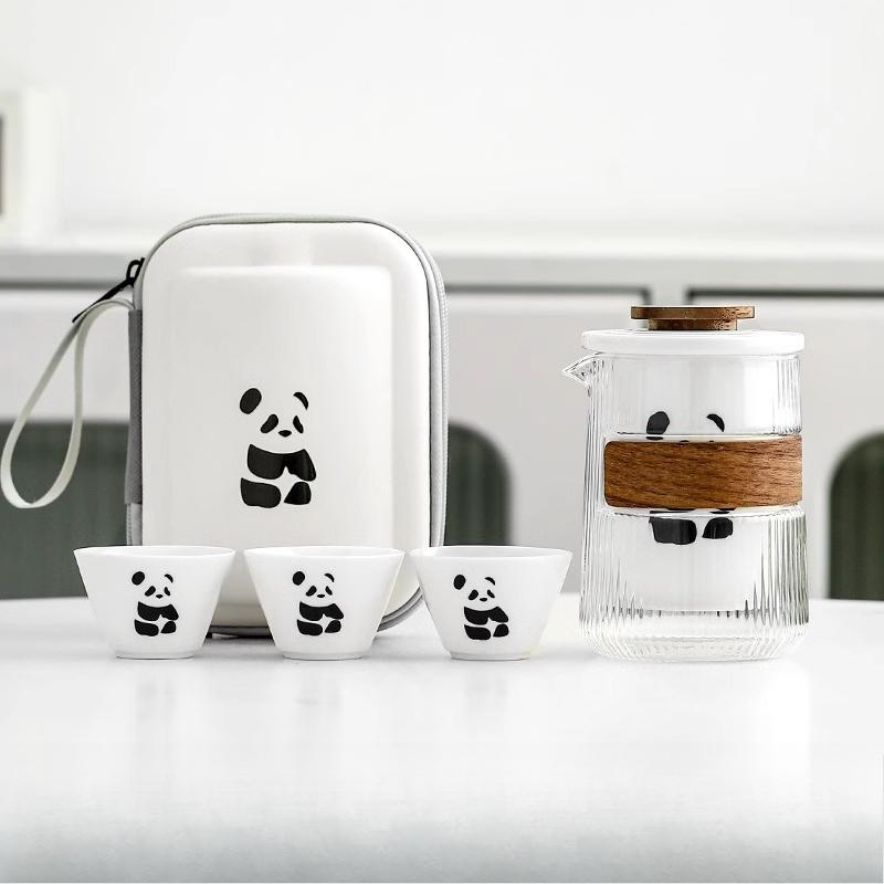 Travel Tea Set New Portable Panda Quick Cup One Person Drinking Outdoor Single Camping Out Carrying Bag