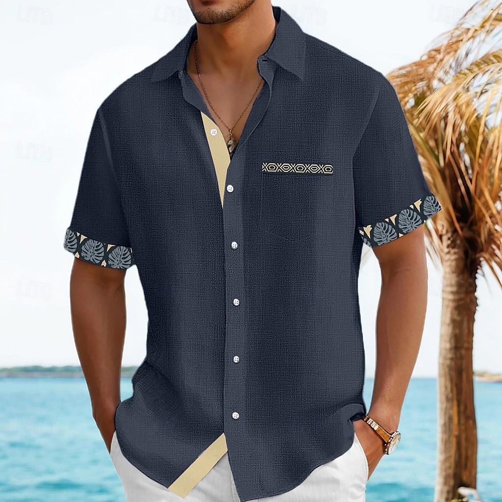 Men's Vintage Button Down Bowling Shirts Short Sleeve Summer Beach Shirt