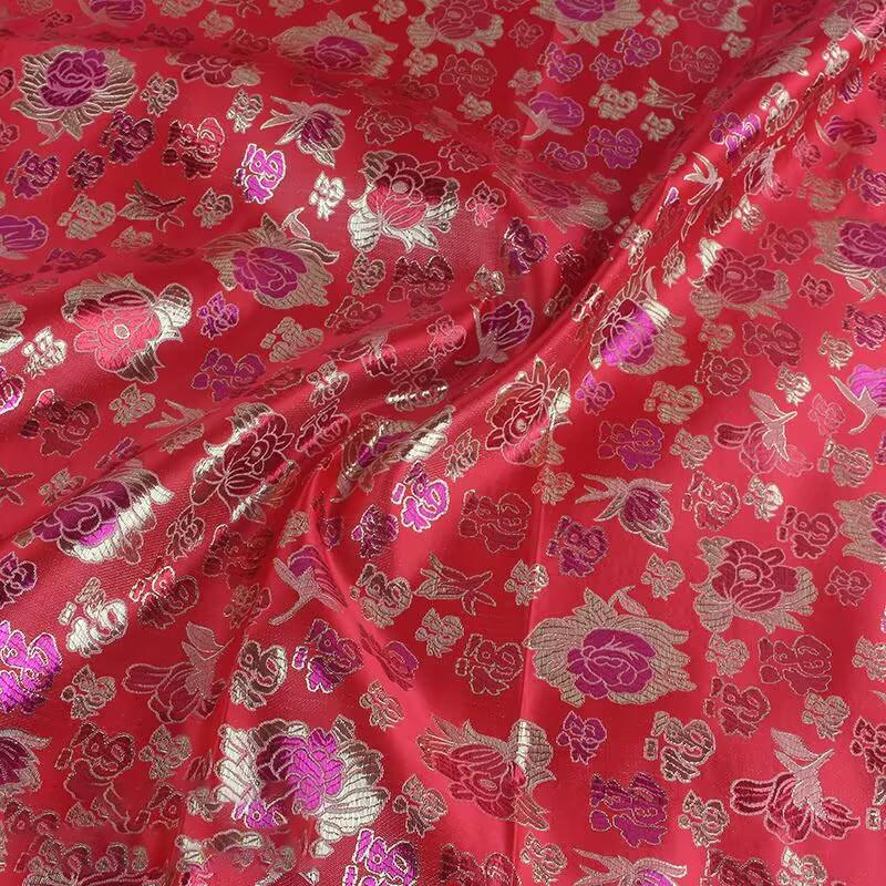 Jacquard Brocade Fabric By Meters for Cheongsam Dress Clothes Bag Pillowcase Diy Sewing Smooth Soft Flower Needlework Cloth Red