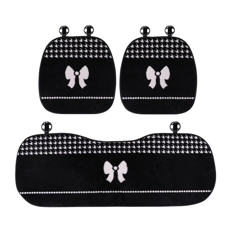 Car Seat Cushion Winter Warm Thick Plush Bow Tie Car Seat Cover Pad Universal Seat Supports Lumbar Support Pillow Car Headrest