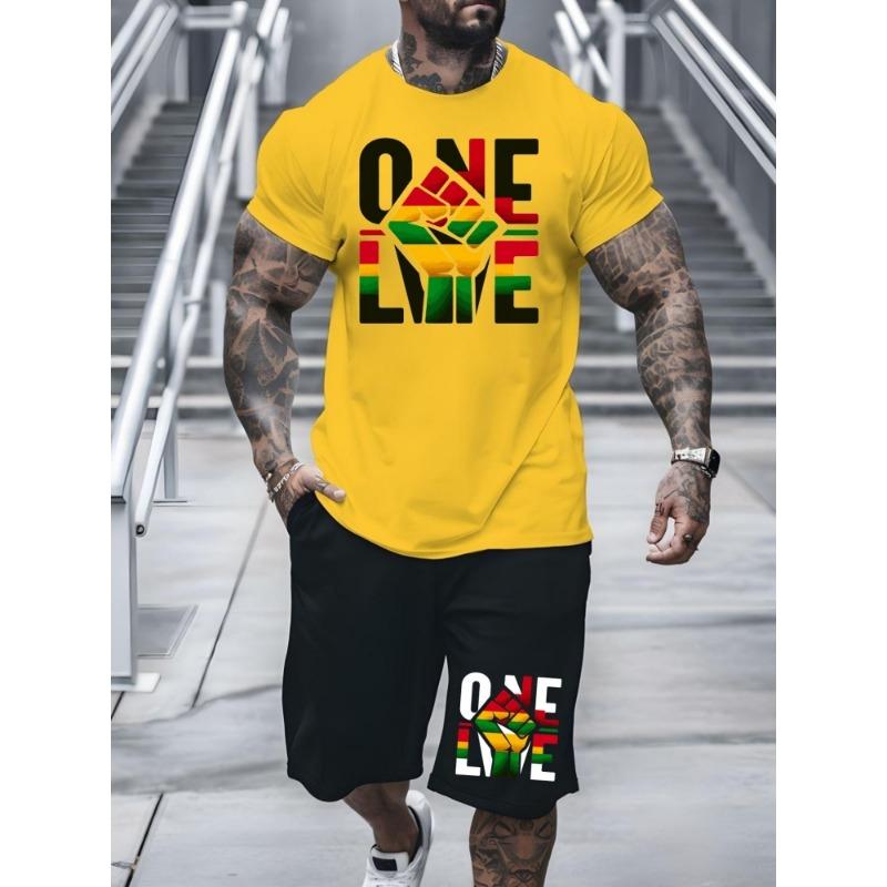 New Summer Daily Casual Men's T-shirt Outdoor Sports Men's Shorts One Love Monogram Printed Men's Short Sleeve Shorts Set