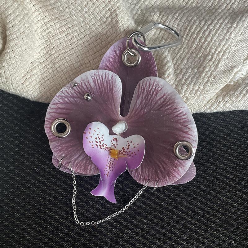 Fashion Phalaenopsis Orchid Keychain Exquisite Simulation Flower Key Ring Backpack Pendant Decoration Accessories Gifts