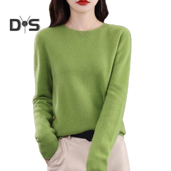 Women Bottoming Sweater Imitation Cashmere Crew Neck Sweater Long Sleeve Solid Color Slim Fit Ribbed Trim Knitting Tops