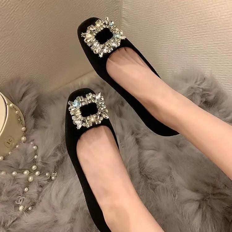 Euro New Women Flat Shoes Designer Square Toe Leather Casual Shoes Comfortable Slip-on Loafers