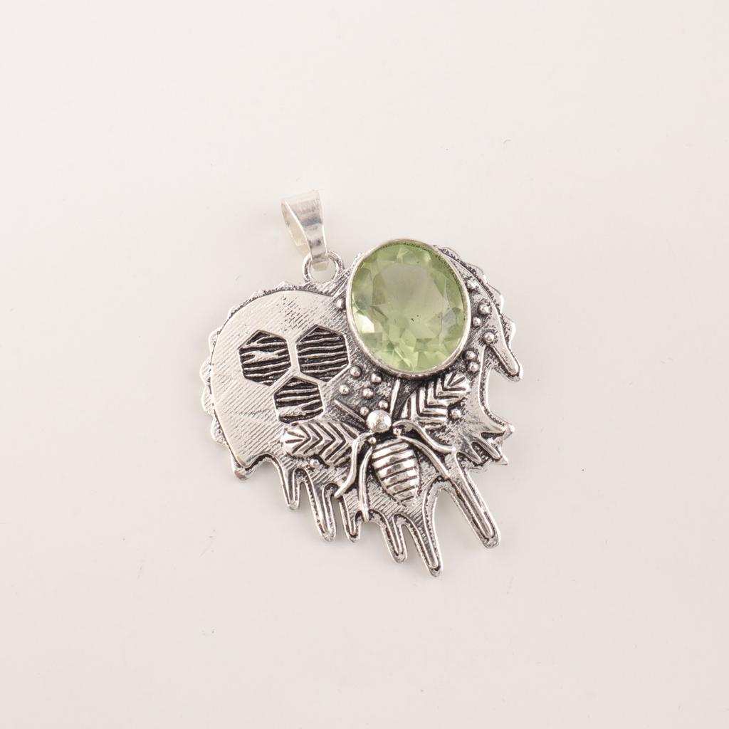 Green Amethyst Gemstone 925 Sterling Silver Jewelry Handmade Bee Pendant 1.49" CP-28-15