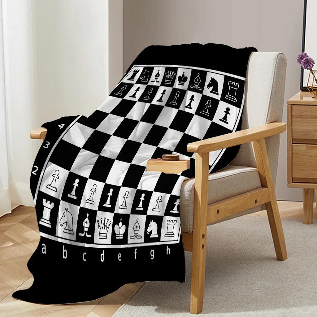 Coperta in pile di flanella con scacchiera a quadri, calda, leggera, per letto e divano, bianco e nero
