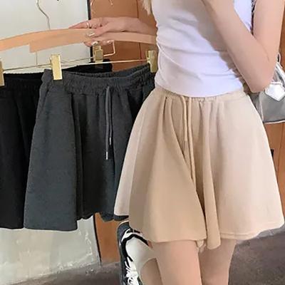 Ballet Style Casual Shorts Women's Summer Hot Pants Gray Sport High Waisted Sport Pleated Wide Leg Culottes