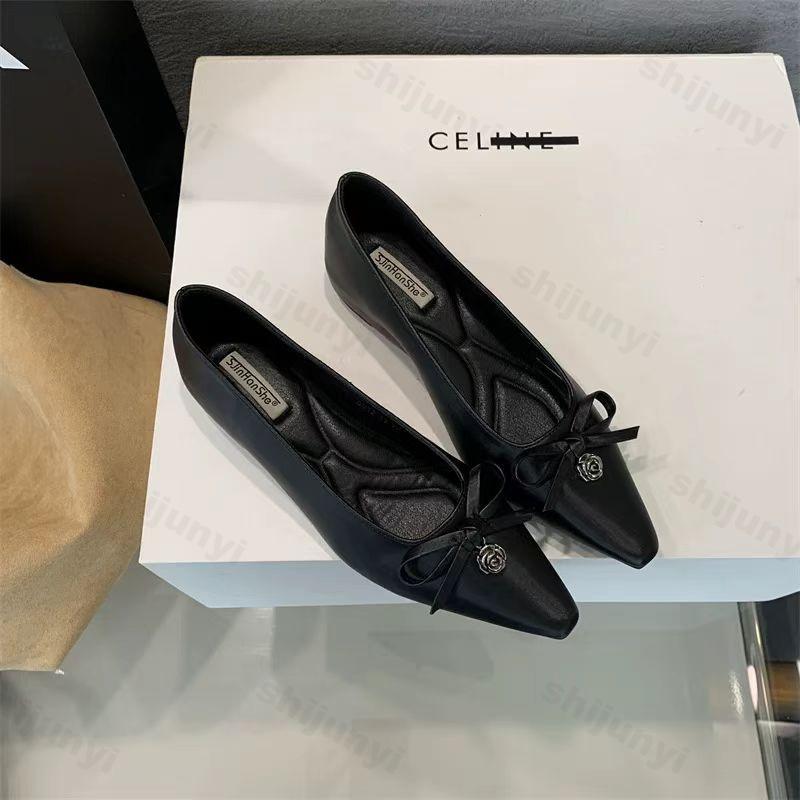 Fashion Women's Sweet Floral Buckle Bow Designed Pointed Shallow Mouth Single Shoes Spring 2025 Versatile Temperament Comfortable Pumps