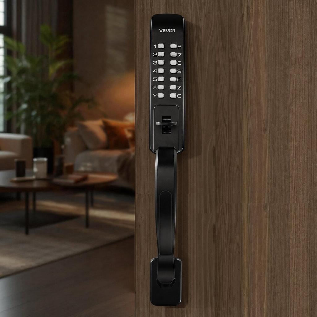 Mechanical Keyless Entry Door Lock, 2.0 Code Upgrade, 4-7 Digits Code, Double-Sided Push Button Combination Keypad Door Lock with Pull Handle, Auto