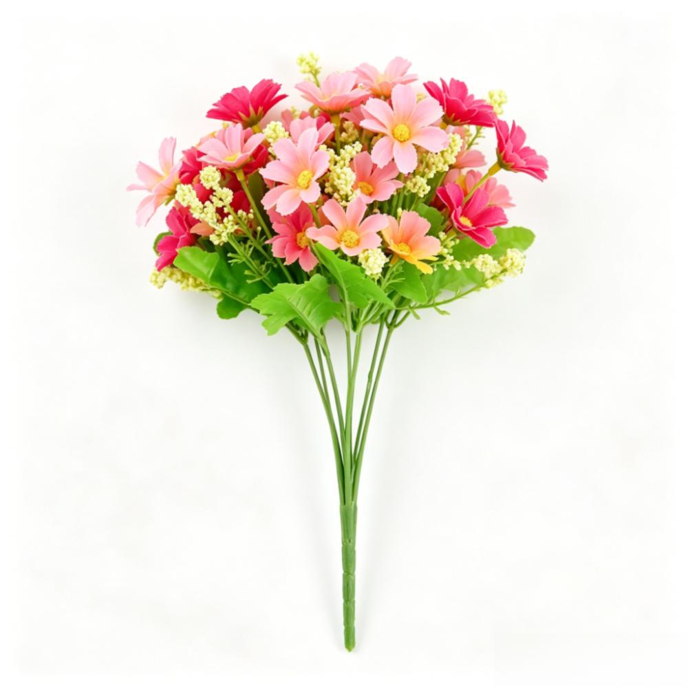 28 Heads Per Bunch Simulated Daisy Pink Color Fake Flower Bouquet Garden Decoration
