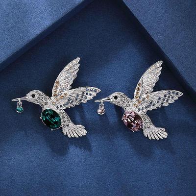 Broches Colibri Strass pour Femmes Unisexes Pins Oiseaux Animaux Banquet Fête Sac à Dos Cadeaux Accessoires Bijoux