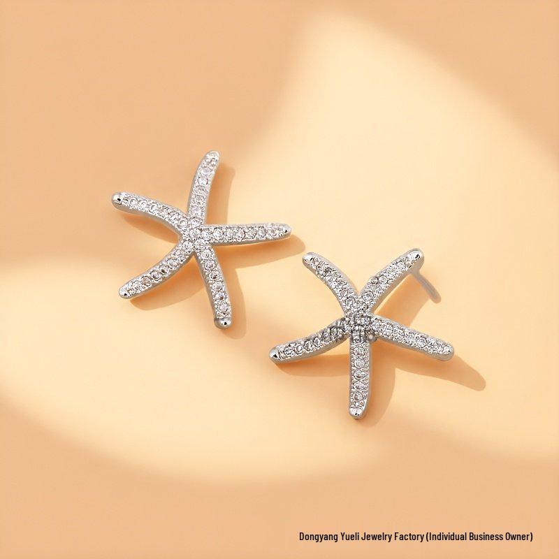 Starfish Rhinestone Earrings: European-American Creative Five-Pointed Star Zircon Jewelry