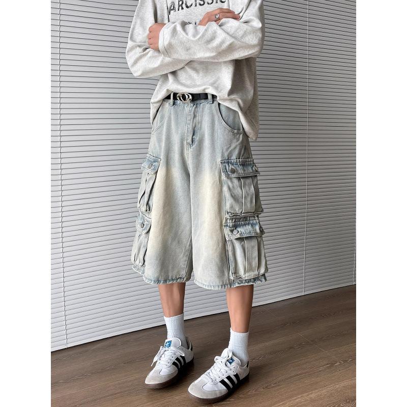

JYL Unisex Cargo Pants American Vintage Multi-Pocket Summer Casual Cropped Denim Pants 3XL безодня