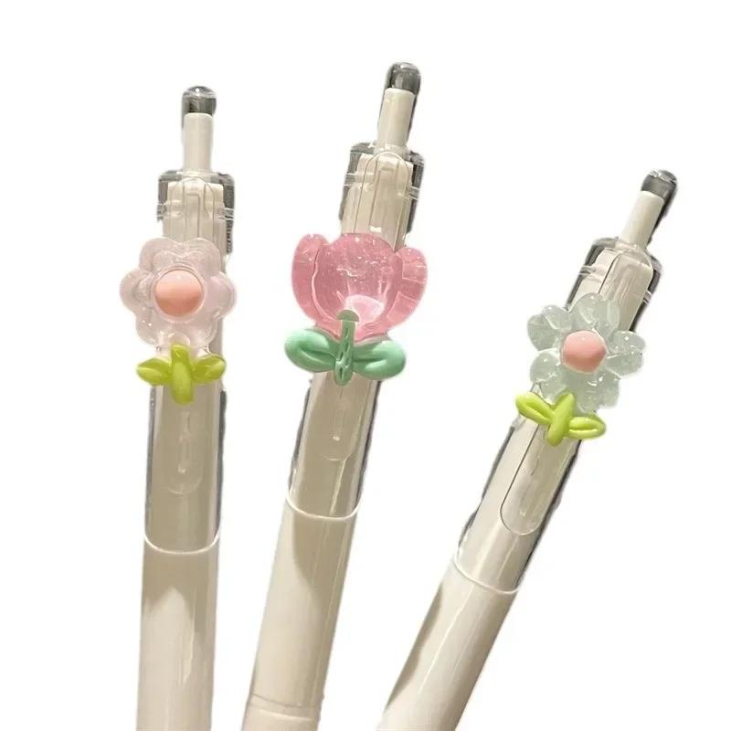 New Cute Flower Gel Pens Quick-Drying Black Ink Aesthetic Kawaii Flower Gel Pen 0.5mm ST Tip Writting Pen Random Color
