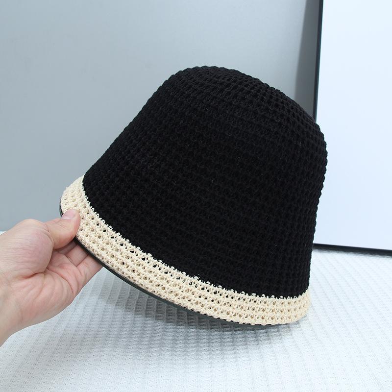 Foldable Bucket Hat Women's Sunshade Sunscreen Hat Simple Color Matching Milk Silk Woven Bucket Hat
