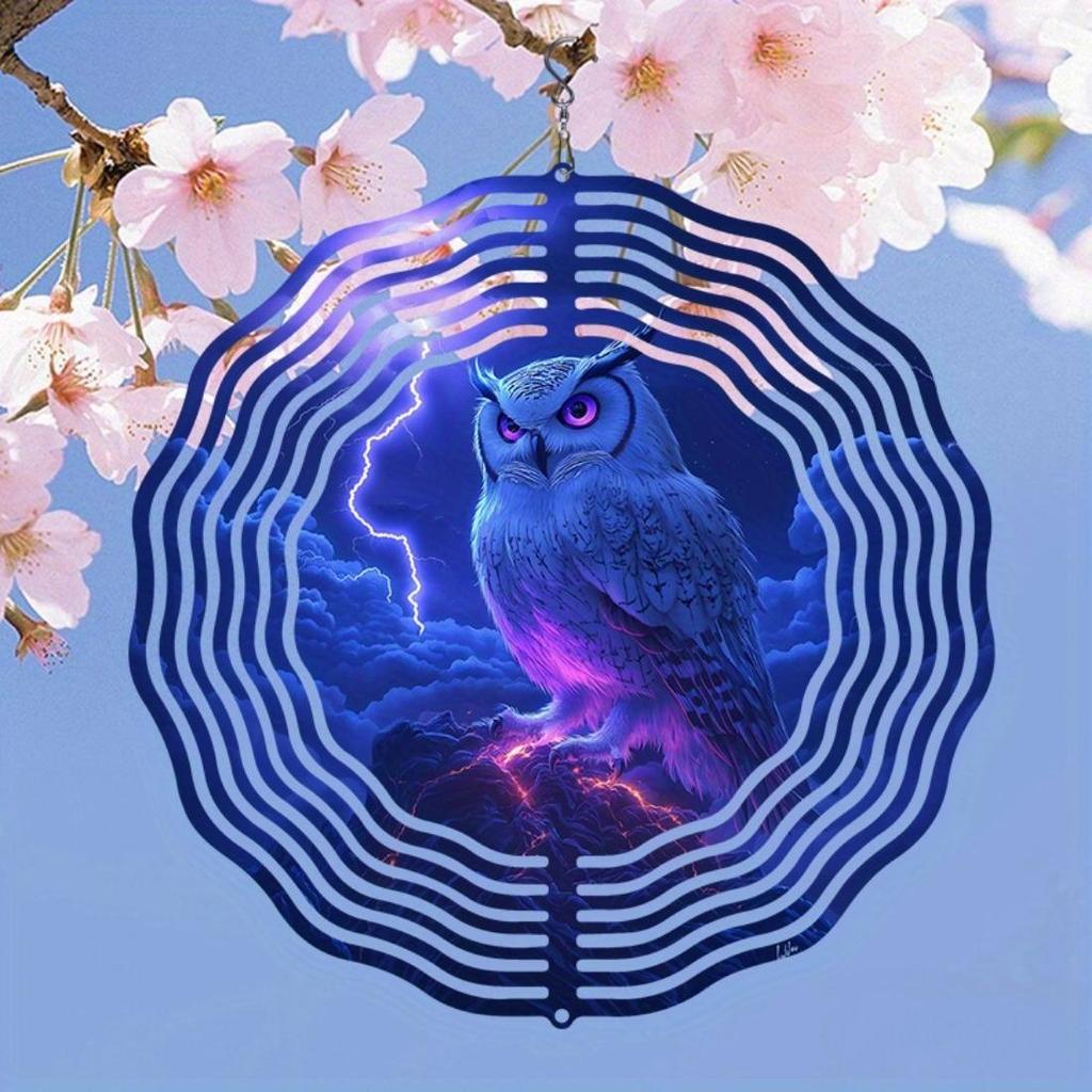 Kaijit - 1 Stück Fantasy Katastrophen Eulenmuster Mandala Drehbares Windspiel - Hängendes dekoratives Windspiel für alle Jahreszeiten - Vielseitig