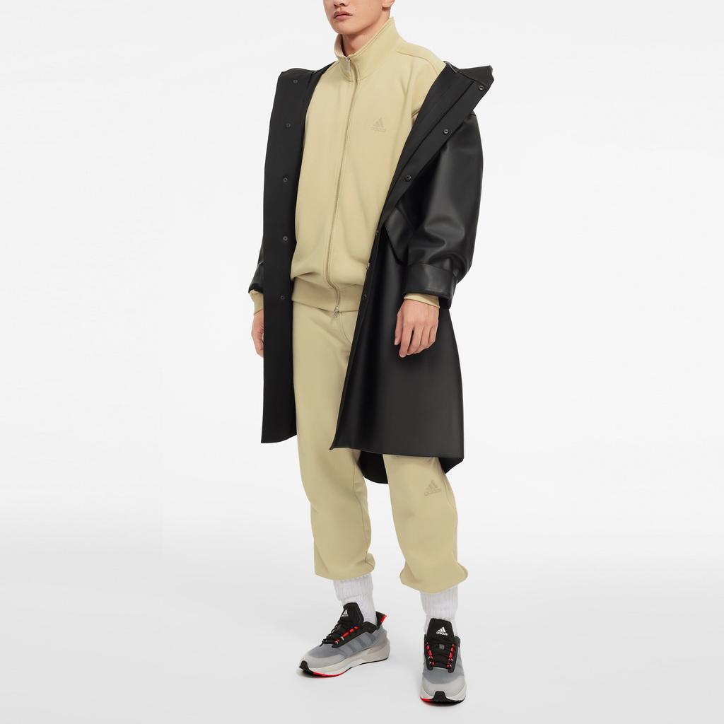 Adidas Solid Color Stand-up Collar Full Zip Sports Jacket Men Outerwear Grassland-Brown IK3463