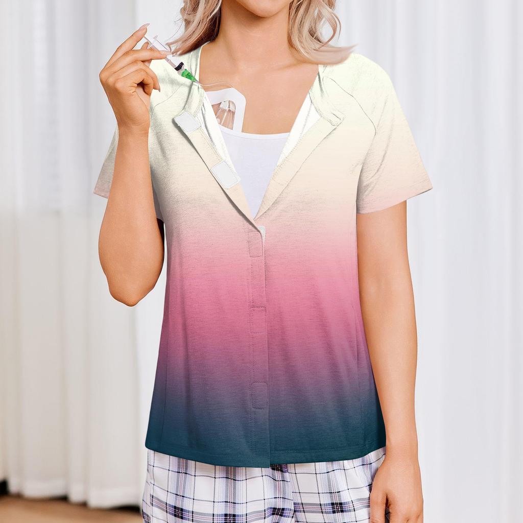 Women's Post-operative Short-sleeved  Color Shirt With Four Pockets