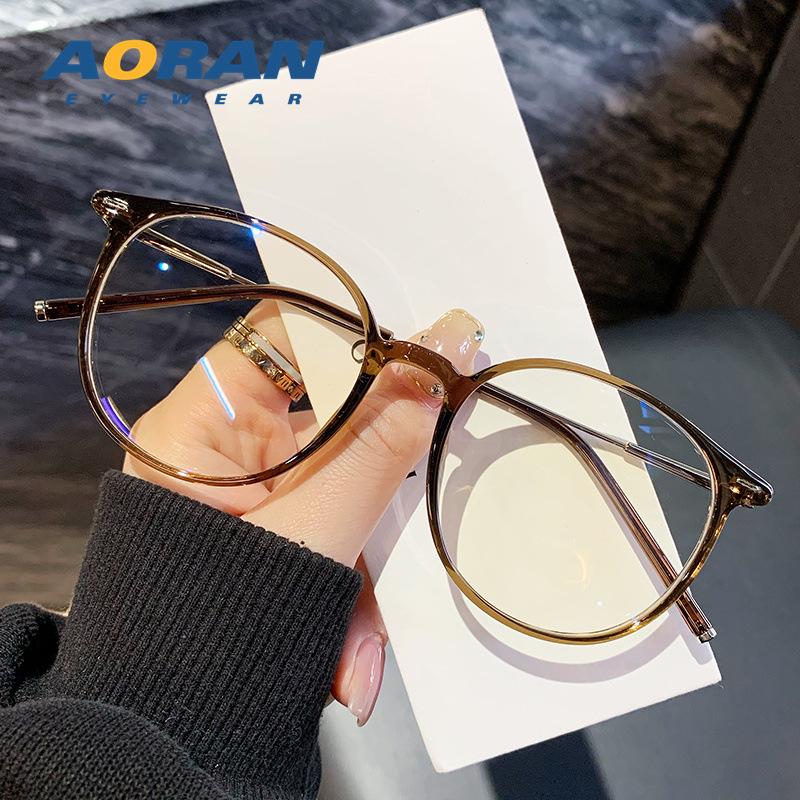 Ultra-Light Korean Style Women’s Eyeglass Frames with Myopia Prescription Option & Anti-Blue Light, Cold Tea Color Trend.