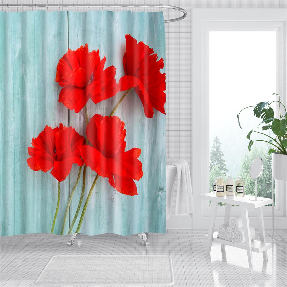 Rose Plum Blossom Flowers Print Waterproof Shower Curtain Washable Fabric Bath Curtain Home Bathroom Curtains With 12 Hooks