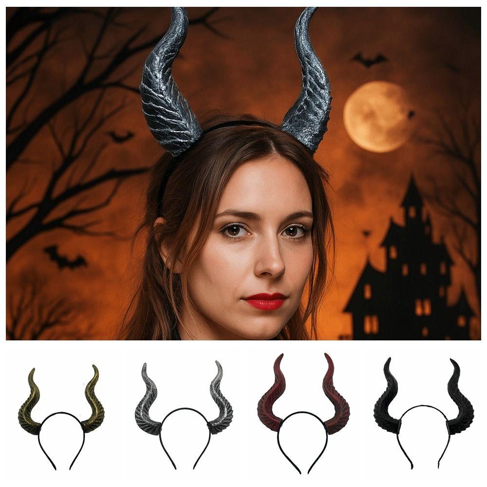 PU Cosplay Hairband Ox Horn Halloween Hair Hoop Halloween Horns Headband  Stage Performance Props