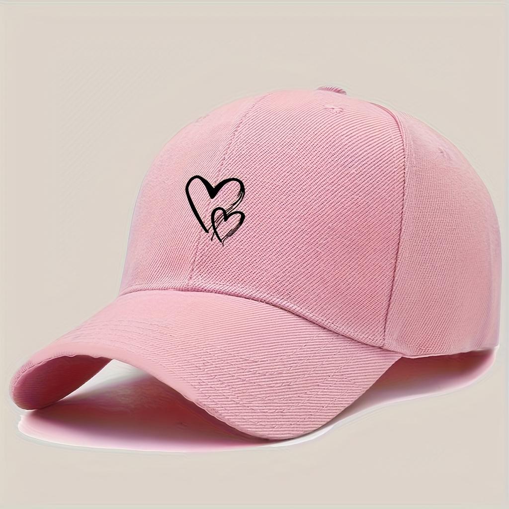 Heart-shaped printed baseball caps, Korean-style baseball caps, outdoor sun hats, all-season hats for both men and women