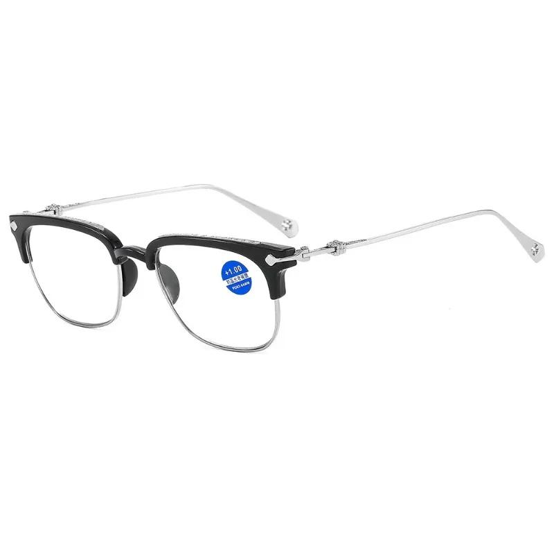 Reading Glasses for Men Business Half Metal Frame Presbyopic Eyeglasses Vintage Anti Blue Light Farsighted Eyewear +1.0 To +4.0