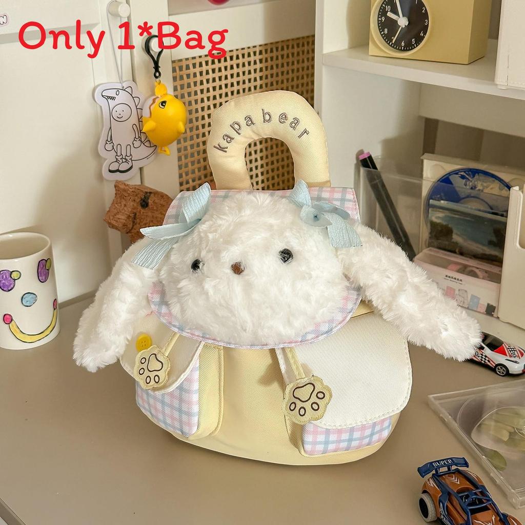 Plush Cartoon Bear Dog Bunny Backpack For Teens With Drawstring Closure And Vintage Details