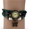 Vintage Cow Leather Watch Women Ladies Fashion Butterfly Beads Dress Quartz Wristwatch
