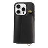 For iPhone 16 Pro Max Crossbody Phone Case Card Holder Kickstand Leather Coated TPU Mobile Cover