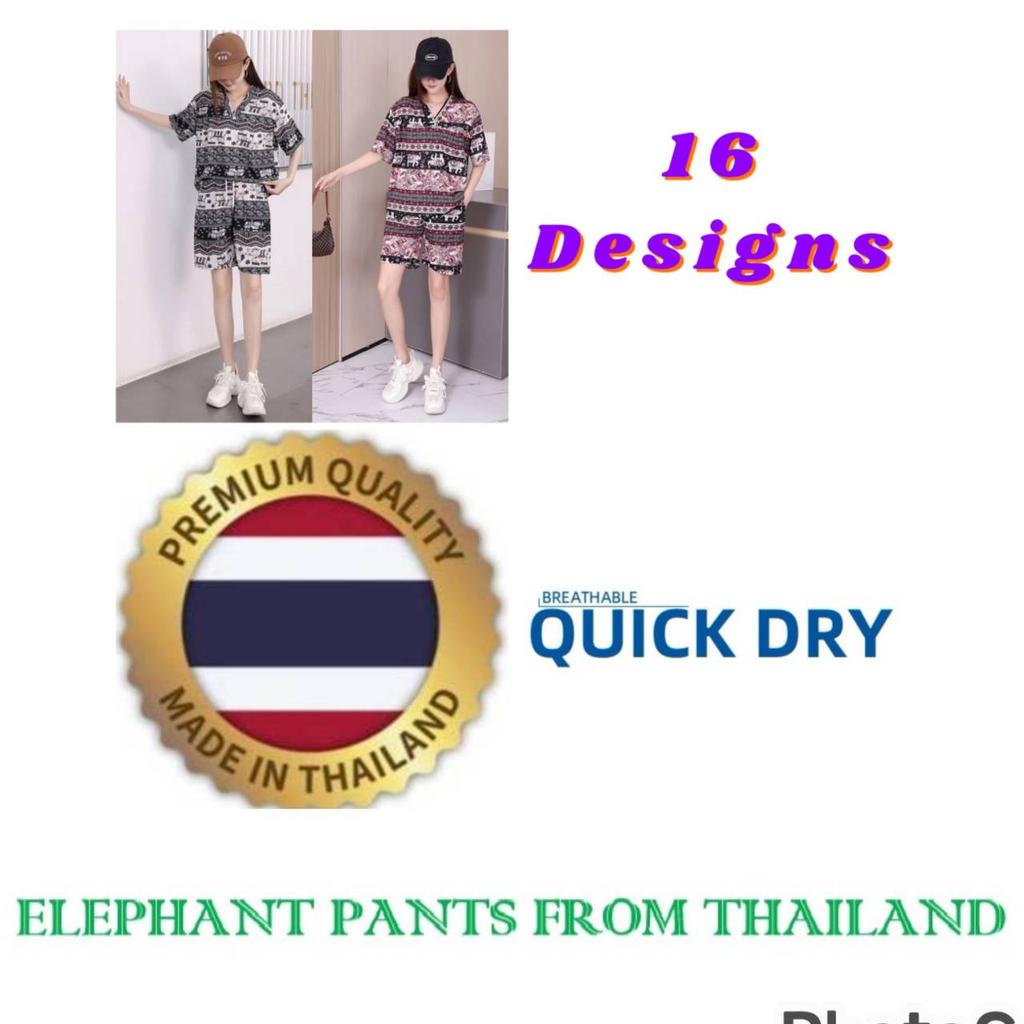 Elephant Pants Shorts Shirt Set V-neck Crop Top Short Sleeve Adjustable Elastic Waistband Strap Women Print Casual Boho Bohemian Retro Vintage